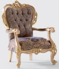 Casa Padrino Luxus Barock Sessel Lila / Grau / Gold 80 x 90 x H. 123 cm - Handgefertigter Wohnzimmer Sessel mit elegantem Muster - Barock Wohnzimmer Möbel - Edel & Prunkvoll