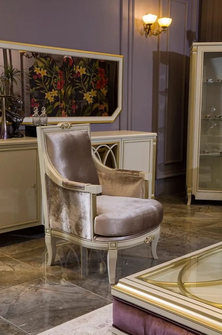 Casa Padrino Luxus Barock Sessel Rosa / Weiß / Gold 77 x 70 x H. 105 cm - Eleganter Wohnzimmer Sessel im Barockstil - Barock Möbel