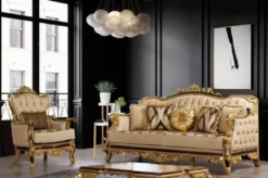 Casa Padrino Luxus Barock Sessel Beige / Braun / Gold - Prunkvoller Wohnzimmer Sessel mit Muster - Barock Wohnzimmer Möbel
