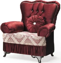 Casa Padrino Luxus Barock Sessel Bordeauxrot / Creme / Silber - Wohnzimmer Sessel mit Muster und Glitzersteinen - Barockstil Wohnzimmer Möbel - Luxus Möbel im Barockstil - Barock Einrichtung