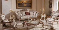 Casa Padrino Luxus Barock Sessel Grau / Kupfer / Silber - Handgefertigter Barockstil Wohnzimmer Sessel mit elegantem Muster - Barock Wohnzimmer Möbel - Edel & Prunkvoll
