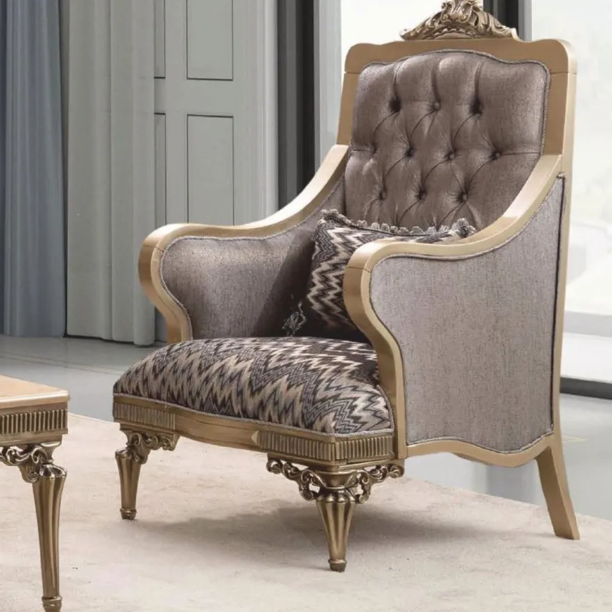 Casa Padrino Luxus Barock Sessel Grau / Gold H. 122 cm - Barock Möbel