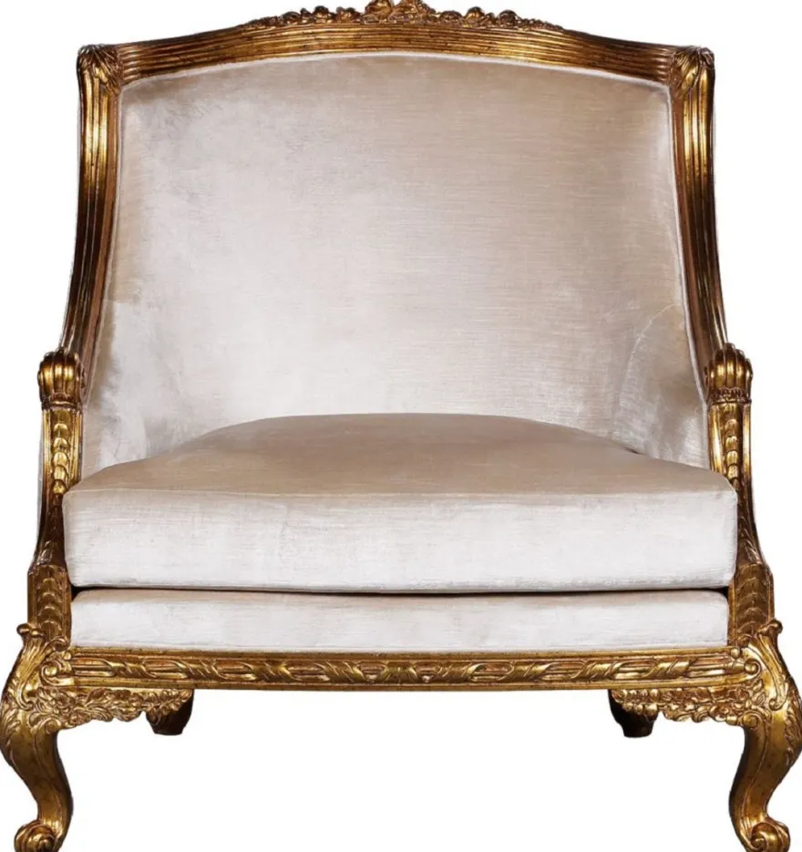 Casa Padrino Luxus Barock Sessel Silber / Gold - Prunkvoller Wohnzimmer Sessel im Barockstil - Barock Wohnzimmer Möbel - Edel & Prunkvoll