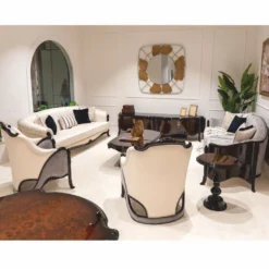 Casa Padrino Luxus Barock Sessel Creme / Grau / Dunkelbraun 95 cm - Barock Wohnzimmer & Hotel Sessel - Prunkvolle Barock Möbel
