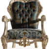 Casa Padrino Luxus Barock Sessel Dunkelblau / Türkis / Silber / Gold - Prunkvoller Wohnzimmer Sessel mit elegantem Muster - Barock Wohnzimmer Möbel