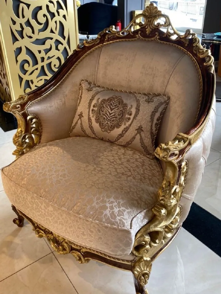 Casa Padrino Luxus Barock Sessel Silber / Braun / Gold - Prunkvoller Barockstil Wohnzimmer Sessel - Barock Möbel