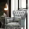 Casa Padrino Luxus Barock Sessel Silber / Türkis / Gold 83 x 80 x H. 120 cm - Prunkvoller Massivholz Wohnzimmer Sessel mit elegantem Muster und dekorativem Kissen - Barock Wohnzimmer Möbel