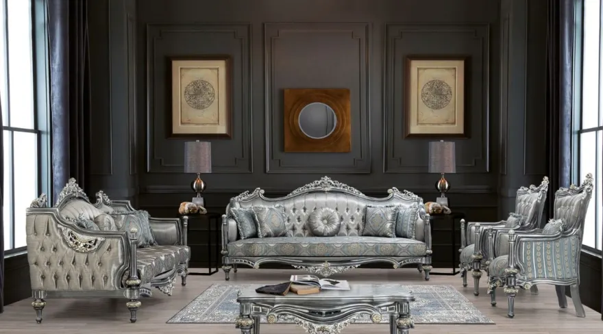 Casa Padrino Luxus Barock Sessel Silber / Türkis / Gold 83 x 80 x H. 120 cm - Prunkvoller Massivholz Wohnzimmer Sessel mit elegantem Muster und dekorativem Kissen - Barock Wohnzimmer Möbel