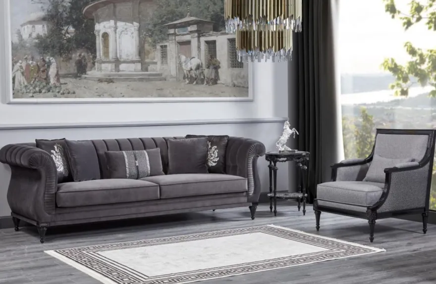 Casa Padrino Luxus Barock Sessel Grau / Schwarz - Prunkvoller Wohnzimmer Sessel - Barockstil Wohnzimmer Möbel - Luxus Möbel im Barockstil - Barock Einrichtung - Edel & Prunkvoll