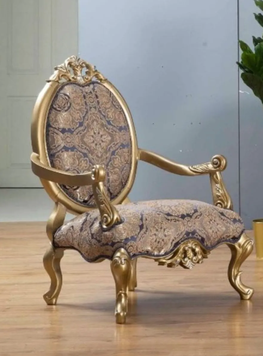 Casa Padrino Luxus Barock Sessel Blau / Gold / Silber 78 x 70 x H. 117 cm - Prunkvoller Wohnzimmer Sessel im Barockstil - Barock Möbel