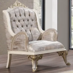 Casa Padrino Luxus Barock Sessel Silber / Weiß / Grau / Gold - Prunkvoller Wohnzimmer Sessel mit elegantem Muster - Luxus Wohnzimmer Möbel im Barockstil - Barock Möbel - Barock Einrichtung