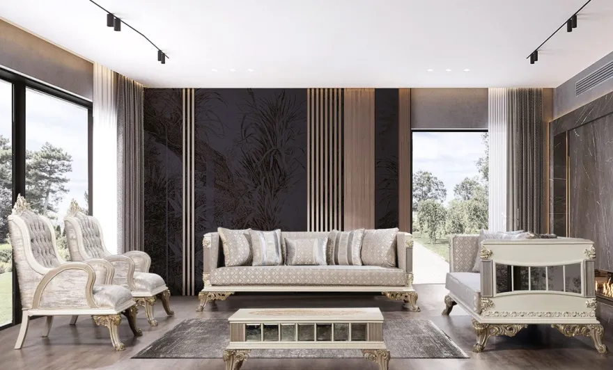 Casa Padrino Luxus Barock Sessel Silber / Weiß / Grau / Gold - Prunkvoller Wohnzimmer Sessel mit elegantem Muster - Luxus Wohnzimmer Möbel im Barockstil - Barock Möbel - Barock Einrichtung
