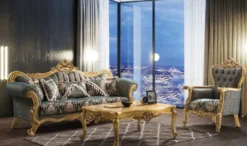 Casa Padrino Luxus Barock Sessel Grün / Gold 85 x 80 x H. 125 cm - Handgefertigter Wohnzimmer Sessel mit elegantem Muster - Barock Wohnzimmer Möbel - Edel & Prunkvoll