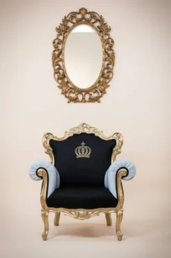 Casa Padrino Luxus Barock Sessel Pompöös von Harald Glööckler Schwarz / Weiß / Gold - 95 x 80 x 105 cm
