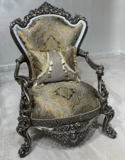 Casa Padrino Luxus Barock Sessel Silber / Gold / Weiß / Schwarz / Silber - Prunkvoller Wohnzimmer Sessel - Barockstil Wohnzimmer Möbel - Luxus Möbel im Barockstil - Barock Einrichtung