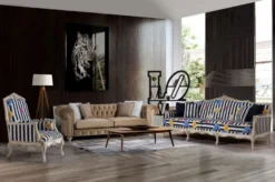 Casa Padrino Luxus Barock Sessel Schwarz / Weiß / Mehrfarbig / Antik Cremefarben 72 x 71 x H. 114 cm - Gestreifter Barockstil Sessel mit Blumenmuster - Barock Wohnzimmer Möbel