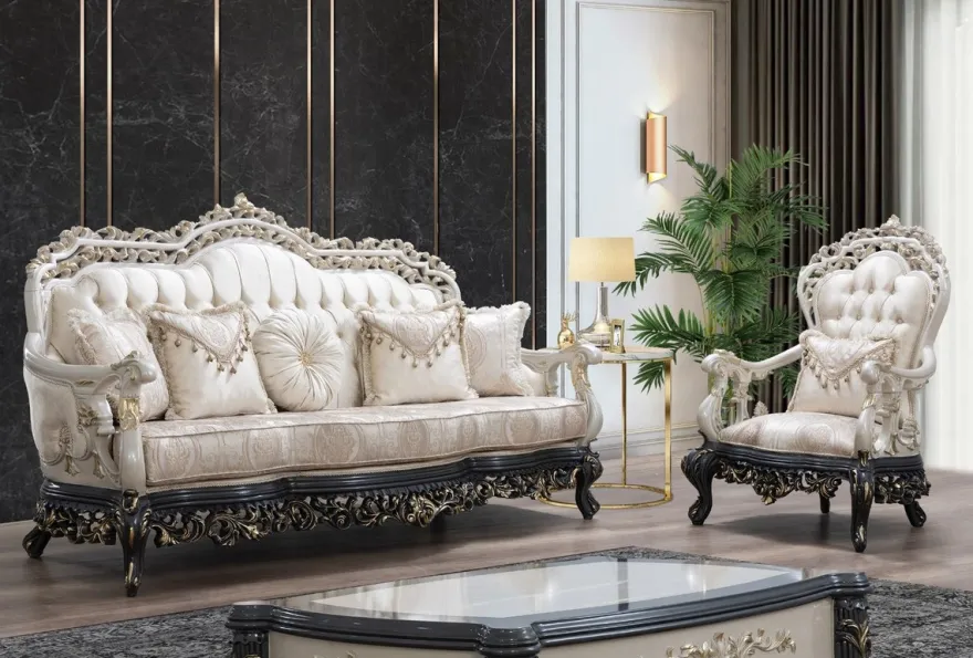 Casa Padrino Luxus Barock Sessel Creme / Beige / Weiß / Grau / Gold - Prunkvoller Wohnzimmer Sessel mit elegantem Muster - Barock Wohnzimmer & Hotel Möbel - Edel & Prunkvoll