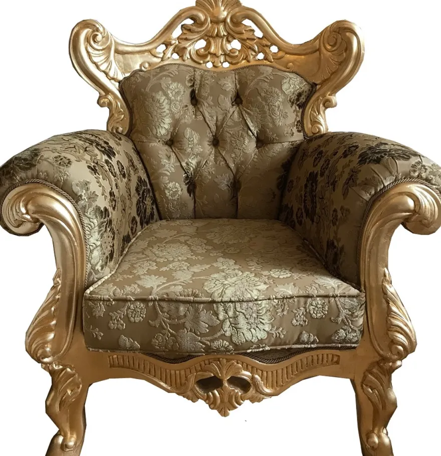 Casa Padrino Luxus Barock Sessel Gold Muster / Gold - Prunkvoller Wohnzimmer Sessel mit elegantem Blumenmuster - Barock Möbel