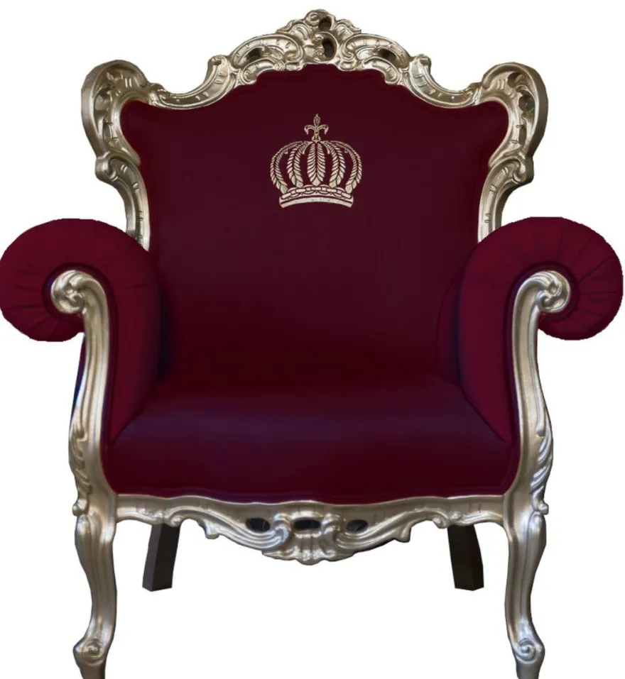 Casa Padrino Luxus Barock Sessel Pompöös von Harald Glööckler, Weinrot / Gold, Breite 95 cm, Tiefe 80 cm, Höhe 105 cm