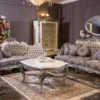 Casa Padrino Luxus Barock Sessel Grau / Blau / Silber 94 x 85 x H. 116 cm - Prunkvoller Wohnzimmer Sessel mit Blumenmuster - Barock Wohnzimmer Möbel