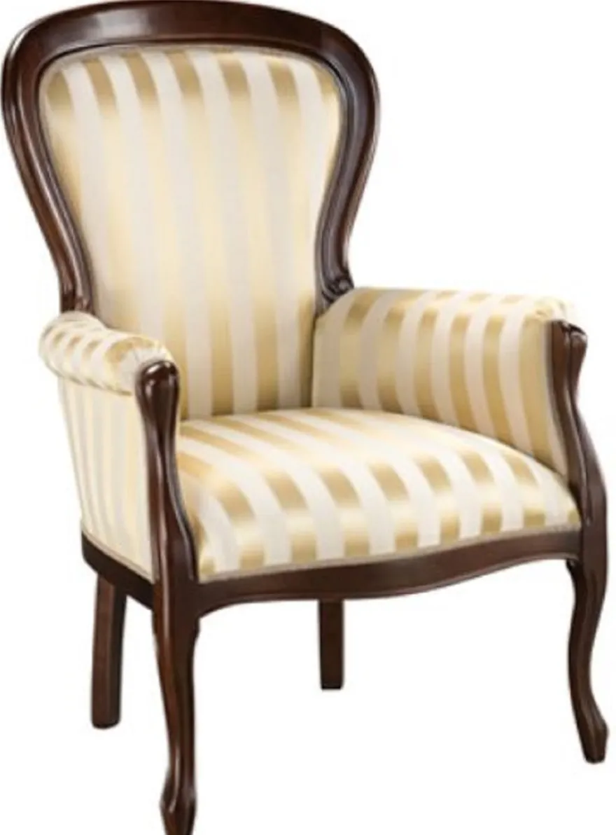 Casa Padrino Luxus Barock Sessel mit Streifen Gold / Dunkelbraun 70 x 74 x H. 104 cm - Gestreifter Wohnzimmer Sessel im Barockstil - Barock Wohnzimmer Möbel