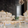 Casa Padrino Luxus Barock Sessel Creme / Weiß / Gold 100 x 80 x H. 125 cm - Handgefertigter Wohnzimmer Sessel mit elegantem Muster - Barock Wohnzimmer Möbel - Edel & Prunkvoll
