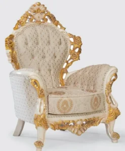 Casa Padrino Luxus Barock Sessel Creme / Weiß / Gold 100 x 80 x H. 125 cm - Handgefertigter Wohnzimmer Sessel mit elegantem Muster - Barock Wohnzimmer Möbel - Edel & Prunkvoll