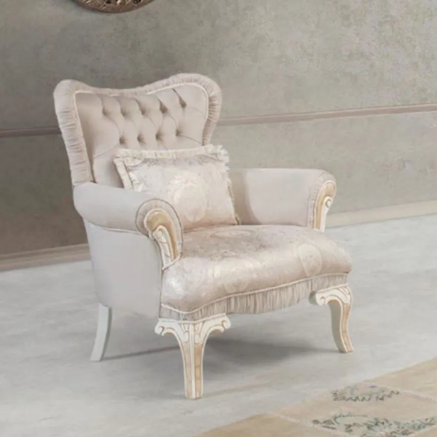 Casa Padrino Luxus Barock Sessel Grau / Weiß / Beige - Barock Wohnzimmer Möbel