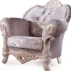 Casa Padrino Luxus Barock Sessel mit dekorativem Kissen Flieder / Creme / Beige 100 x 80 x H. 110 cm - Massivholz Wohnzimmer Sessel mit edlem Samtstoff und Glitzersteinen