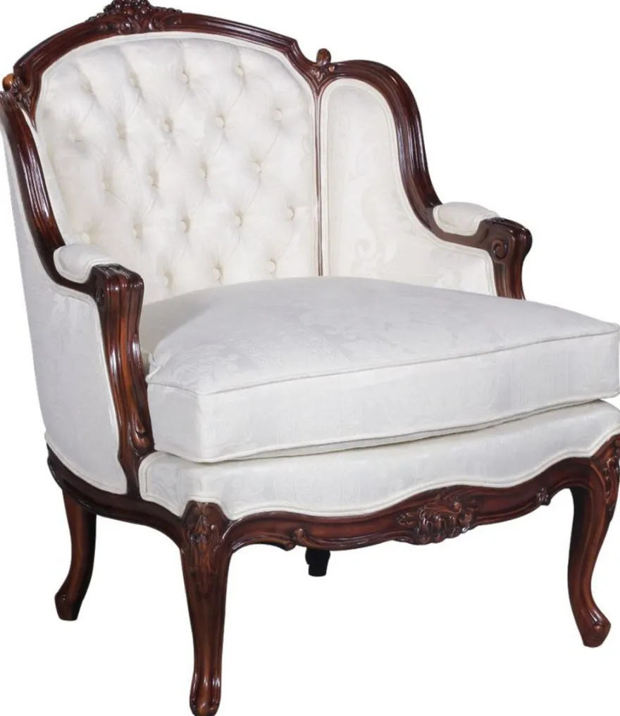 Casa Padrino Luxus Barock Sessel mit elegantem Muster Weiß / Dunkelbraun - Wohnzimmer Sessel im Barockstil - Barock Wohnzimmer Möbel - Edel & Prunkvoll