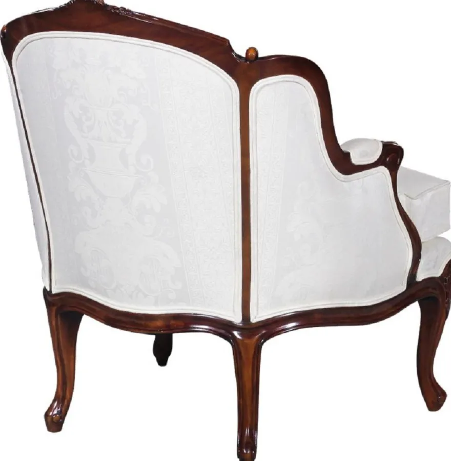 Casa Padrino Luxus Barock Sessel mit elegantem Muster Weiß / Dunkelbraun - Wohnzimmer Sessel im Barockstil - Barock Wohnzimmer Möbel - Edel & Prunkvoll
