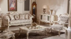 Casa Padrino Luxus Barock Sessel Grau / Silber / Weiß / Gold - Prunkvoller Wohnzimmer Sessel mit elegantem Muster - Barock Wohnzimmer Möbel