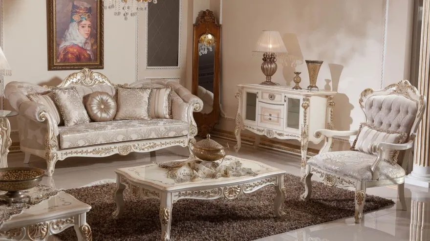 Casa Padrino Luxus Barock Sessel Grau / Silber / Weiß / Gold - Prunkvoller Wohnzimmer Sessel mit elegantem Muster - Barock Wohnzimmer Möbel