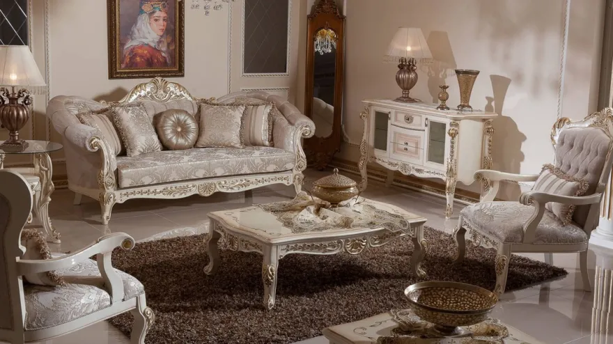 Casa Padrino Luxus Barock Sessel Grau / Silber / Weiß / Gold - Prunkvoller Wohnzimmer Sessel mit elegantem Muster - Barock Wohnzimmer Möbel