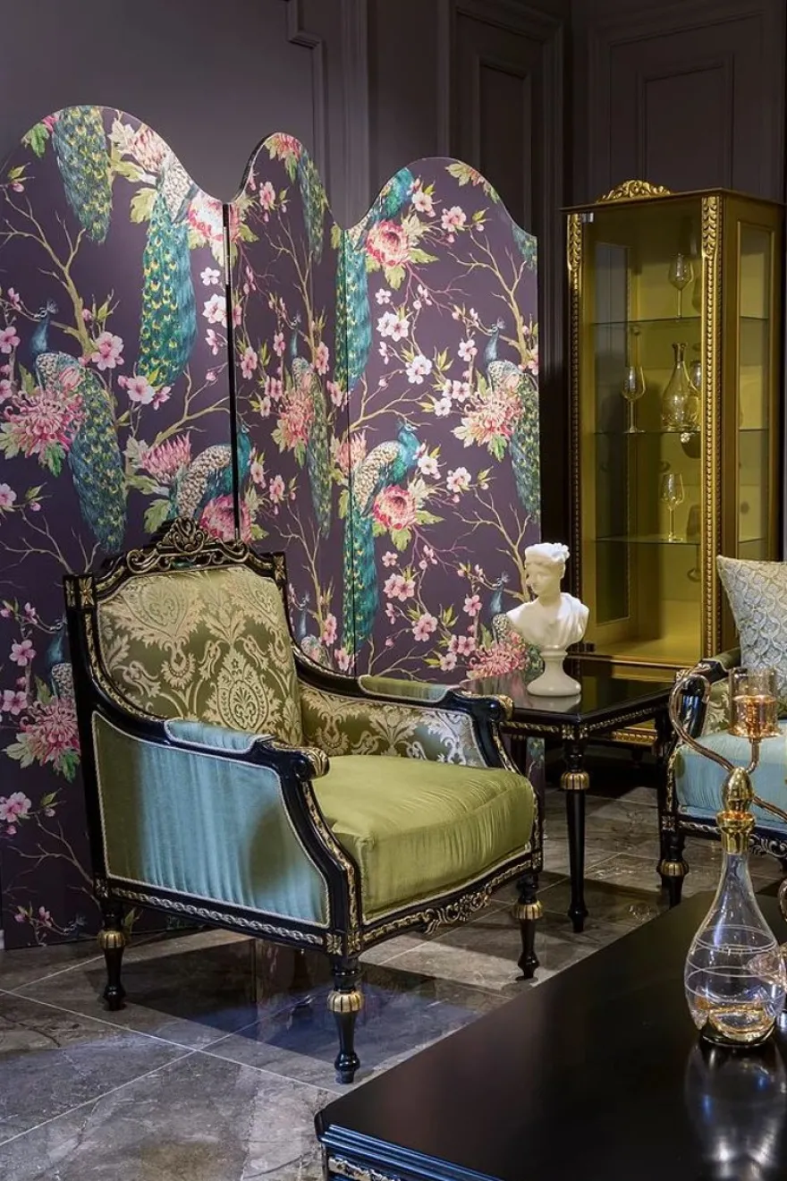 Casa Padrino Luxus Barock Sessel Grün / Schwarz / Gold 75 x 74 x H. 106 cm - Edler Massivholz Sessel mit elegantem Muster - Wohnzimmer Möbel im Barockstil