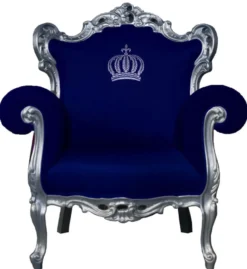 Casa Padrino Luxus Barock Sessel Pompöös von Harald Glööckler in Blau / Silber - 95 x 80 x 105 cm
