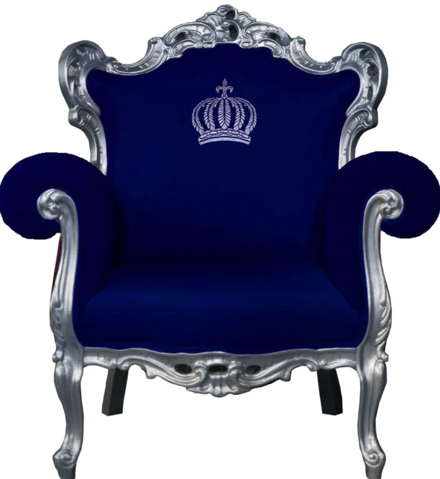 Casa Padrino Luxus Barock Sessel Pompöös von Harald Glööckler in Blau / Silber - 95 x 80 x 105 cm