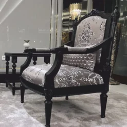 Casa Padrino Luxus Barock Sessel mit Kissen Silber / Schwarz - Barock Wohnzimmer Möbel