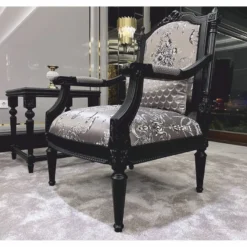 Casa Padrino Luxus Barock Sessel mit Kissen Silber / Schwarz - Barock Wohnzimmer Möbel