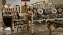 Casa Padrino Luxus Barock Sessel Gold / Schwarz / Mehrfarbig / Gold - Prunkvoller Wohnzimmer Sessel mit elegantem Muster - Barock Wohnzimmer Möbel