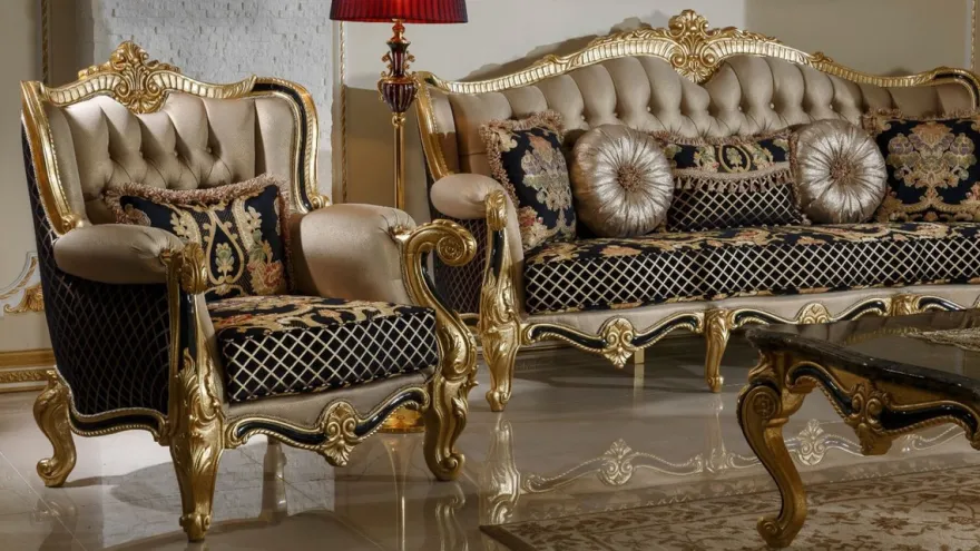 Casa Padrino Luxus Barock Sessel Gold / Schwarz / Mehrfarbig / Gold - Prunkvoller Wohnzimmer Sessel mit elegantem Muster - Barock Wohnzimmer Möbel