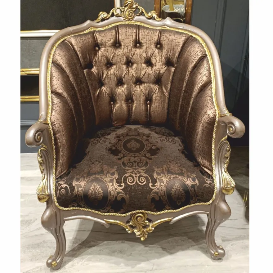 Casa Padrino Luxus Barock Sessel Schwarz / Grau / Gold H. 107 cm - Barock Möbel