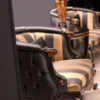 Casa Padrino Luxus Barock Sessel Schwarz / Gold 85 x 85 x H. 85 cm - Wohnzimmer Sessel mit Streifen - Prunkvolle Barock Wohnzimmer Möbel