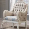 Casa Padrino Luxus Barock Sessel Mehrfarbig / Creamweiß / Kupfer - Barockstil Wohnzimmer Sessel mit elegantem Muster - Luxus Wohnzimmer Möbel im Barockstil - Barock Einrichtung - Barock Möbel