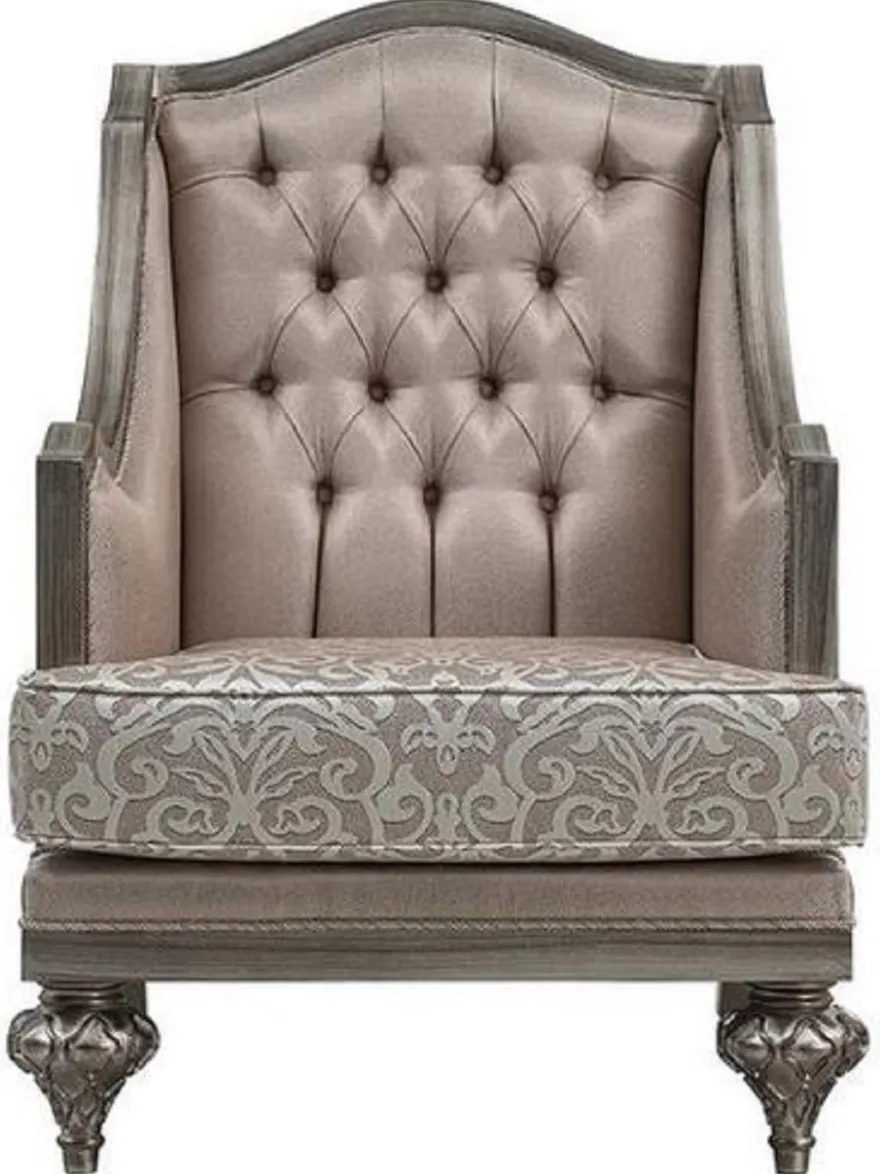 Casa Padrino Luxus Barock Sessel Rosa / Silber - Handgefertigter Barockstil Sessel mit elegantem Muster und dekorativem Kissen - Prunkvolle Barock Wohnzimmer Möbel
