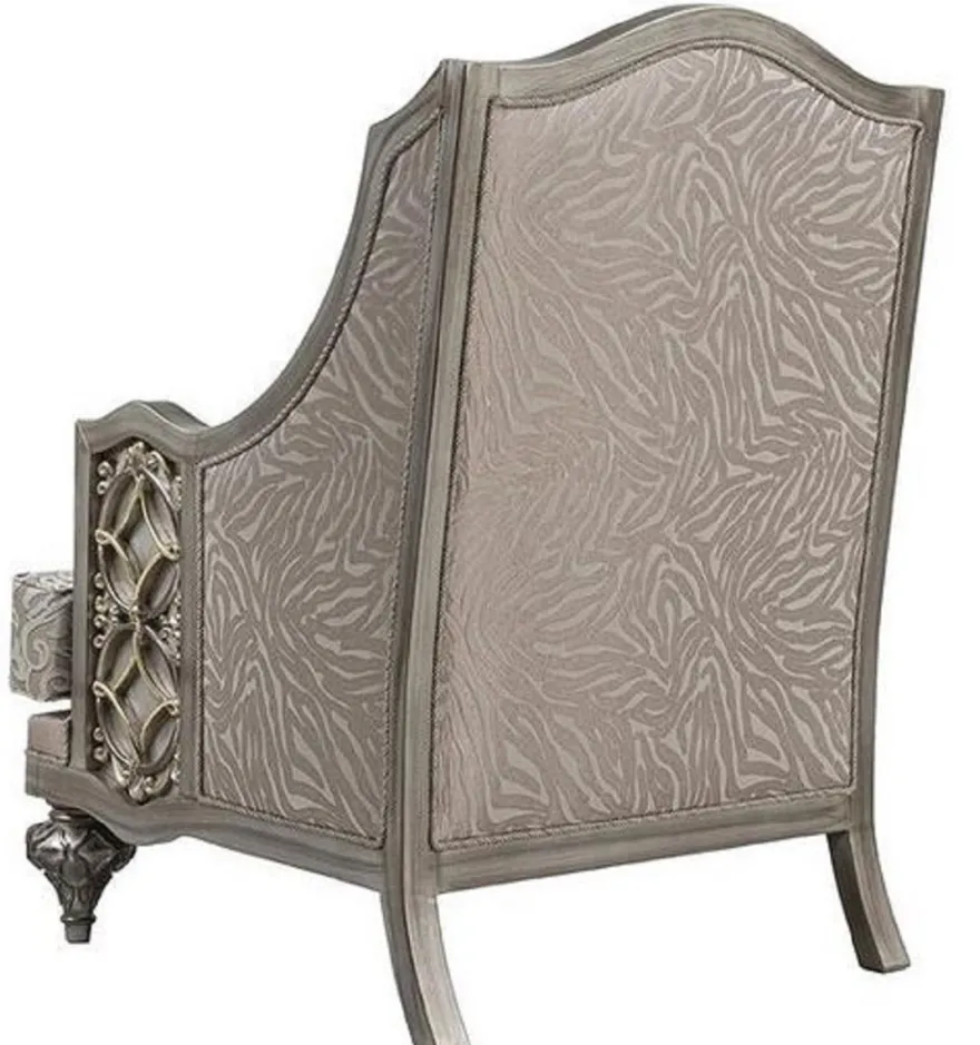Casa Padrino Luxus Barock Sessel Rosa / Silber - Handgefertigter Barockstil Sessel mit elegantem Muster und dekorativem Kissen - Prunkvolle Barock Wohnzimmer Möbel