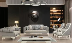 Casa Padrino Luxus Barock Sessel Grau / Beige / Weiß - Prunkvoller Wohnzimmer Sessel mit dekorativem Kissen - Barock Wohnzimmer Möbel