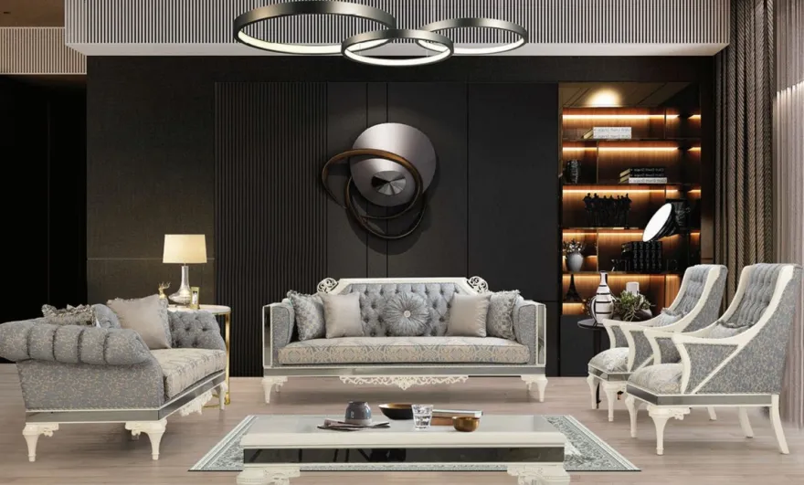Casa Padrino Luxus Barock Sessel Grau / Beige / Weiß - Prunkvoller Wohnzimmer Sessel mit dekorativem Kissen - Barock Wohnzimmer Möbel
