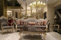 Casa Padrino Luxus Barock Sessel Grau / Gold 80 x 70 x H. 125 cm - Prunkvoller Massivholz Wohnzimmer Sessel - Barock Wohnzimmer Möbel