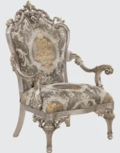 Casa Padrino Luxus Barock Sessel Grau / Silber / Gold 85 x 72 x H. 125 cm - Prunkvoller Wohnzimmer Sessel mit elegantem Muster - Barock Möbel